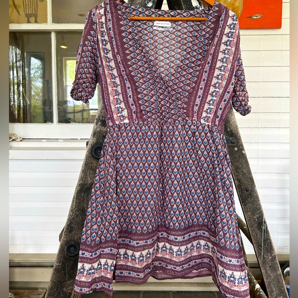 American eagle patterned cotton V neck wrap dress